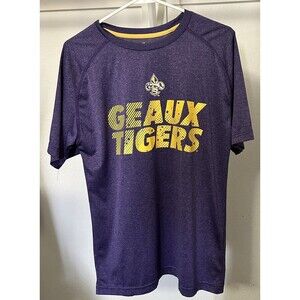LSU Tigers T-Shirt Geaux Tigers Men  M Tiger Eye Logo Gold & Purple Short Sleeve